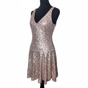 Guess 6 Eloise Rose Gold sequined dress size 6 drop waist full skirt party hoco